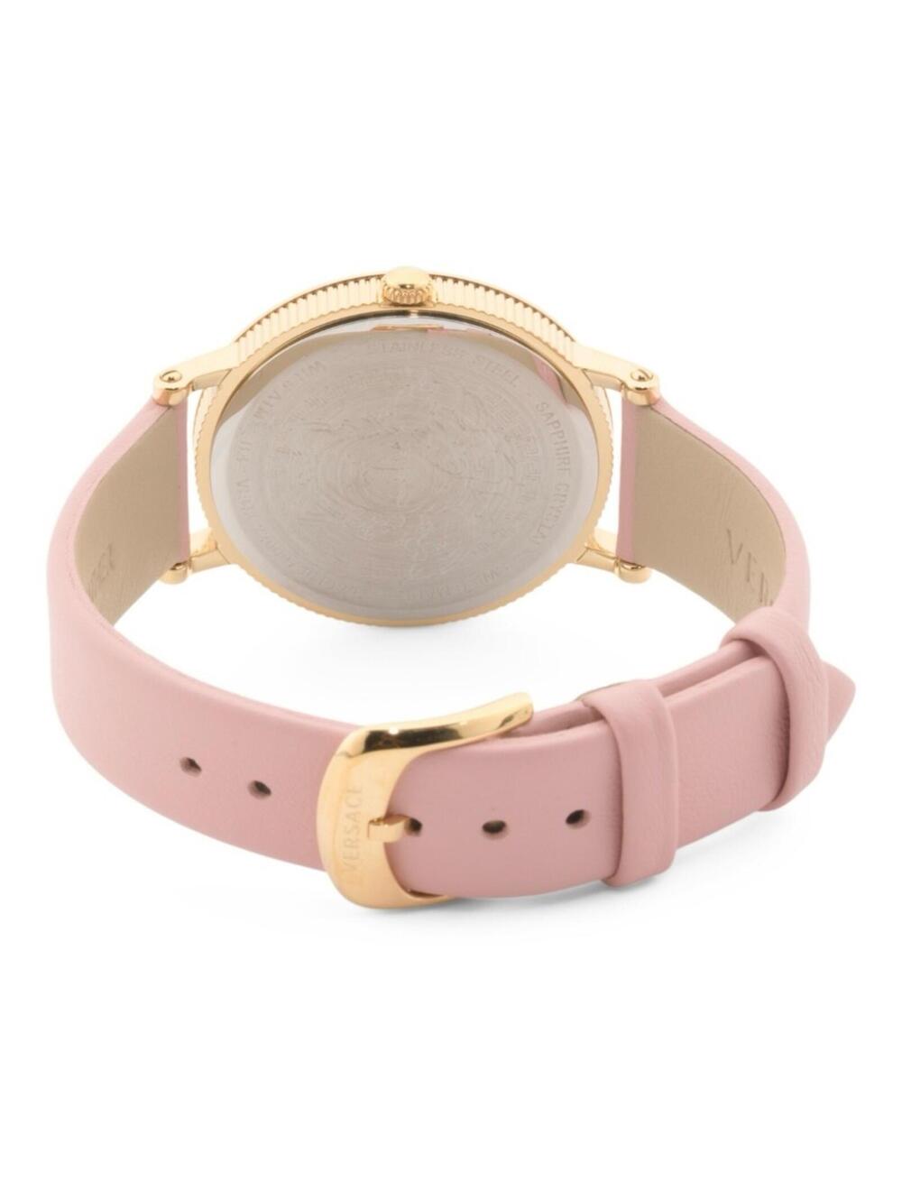 Pink & Gold Women’s Swiss Made V Dollar Pink Leather Strap Versace Watch - Picture 2 of 4